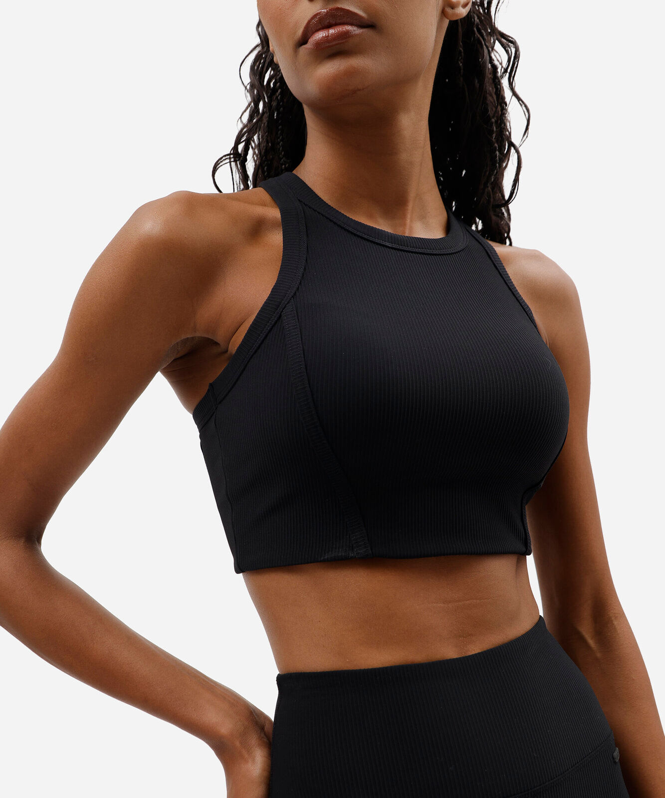 regata esportiva feminina halterneck cropped canelada preto