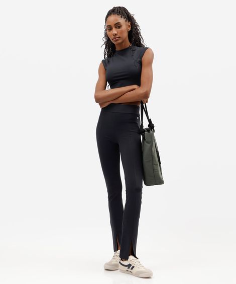 calça flare esportiva feminina com fenda preta