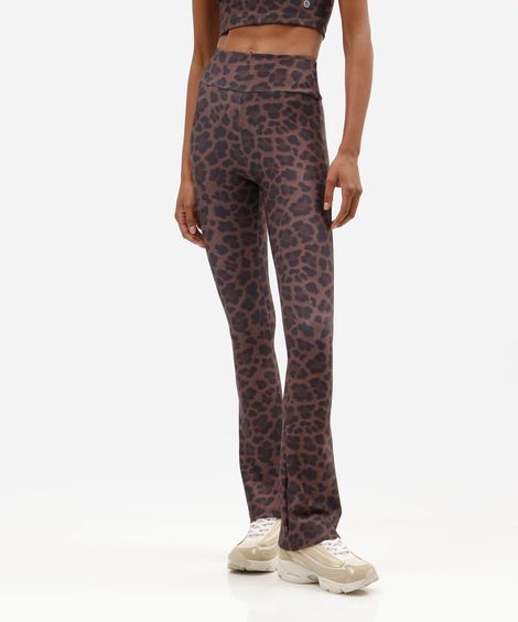 calça flare feminina esportiva animal print marrom
