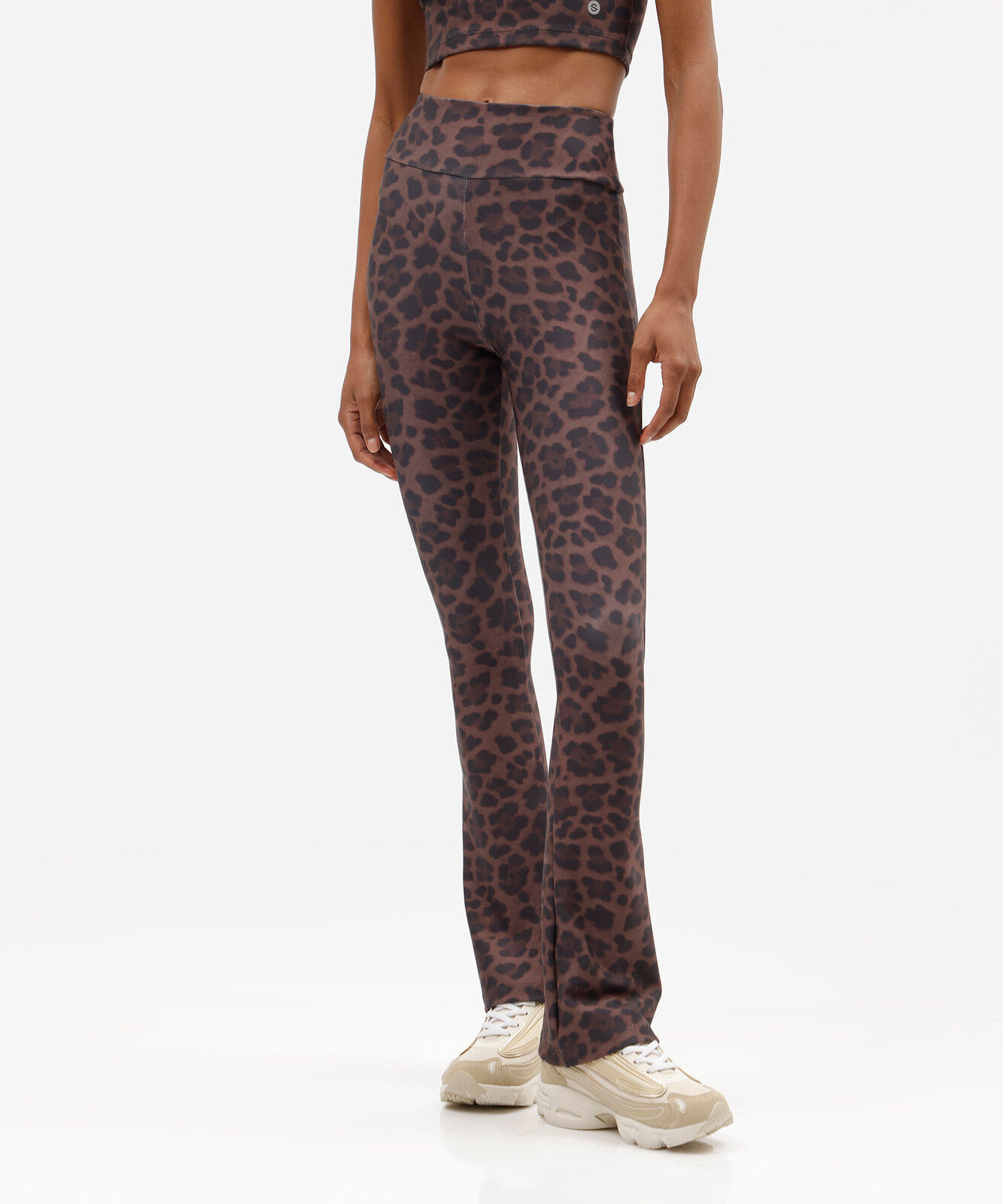 calça flare feminina esportiva animal print marrom