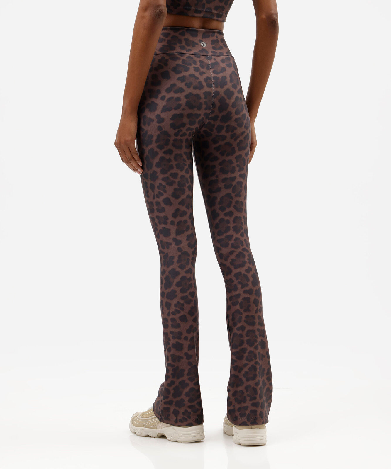 calça flare feminina esportiva animal print marrom