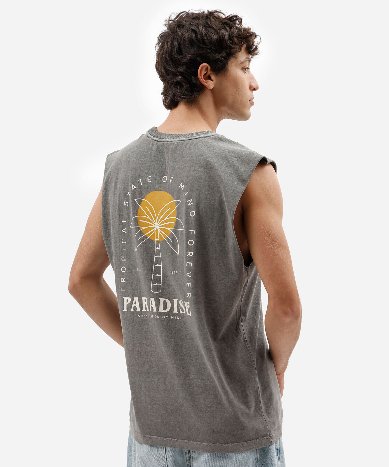 regata machão masculina de algodão estampada estonada cinza