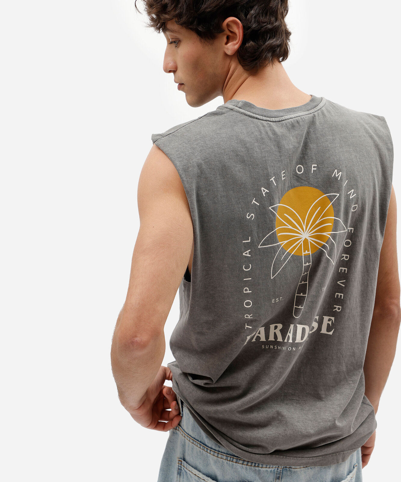 regata machão masculina de algodão estampada estonada cinza