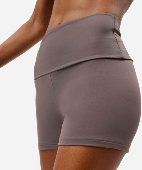 short esportivo feminino cós dobrável cinza