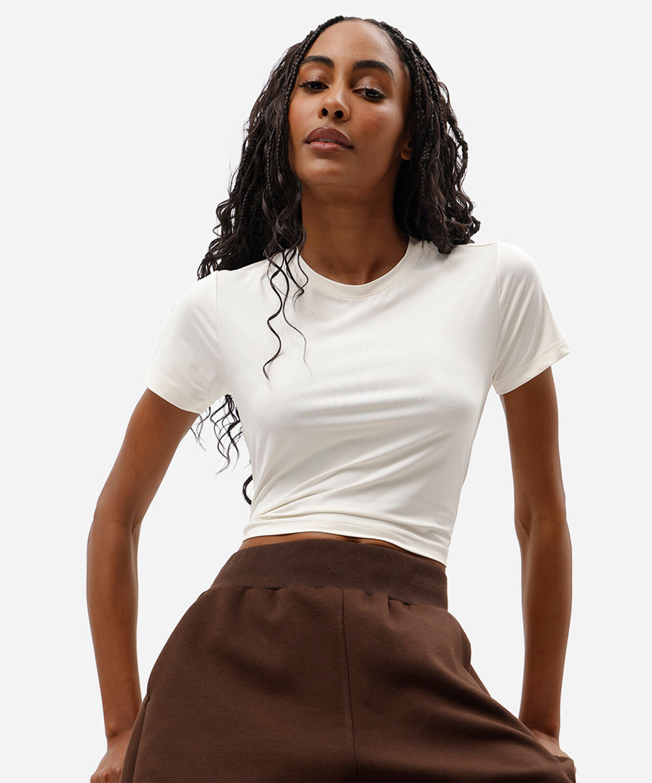 camiseta cropped feminina de poliamida esportiva com transpasse off white