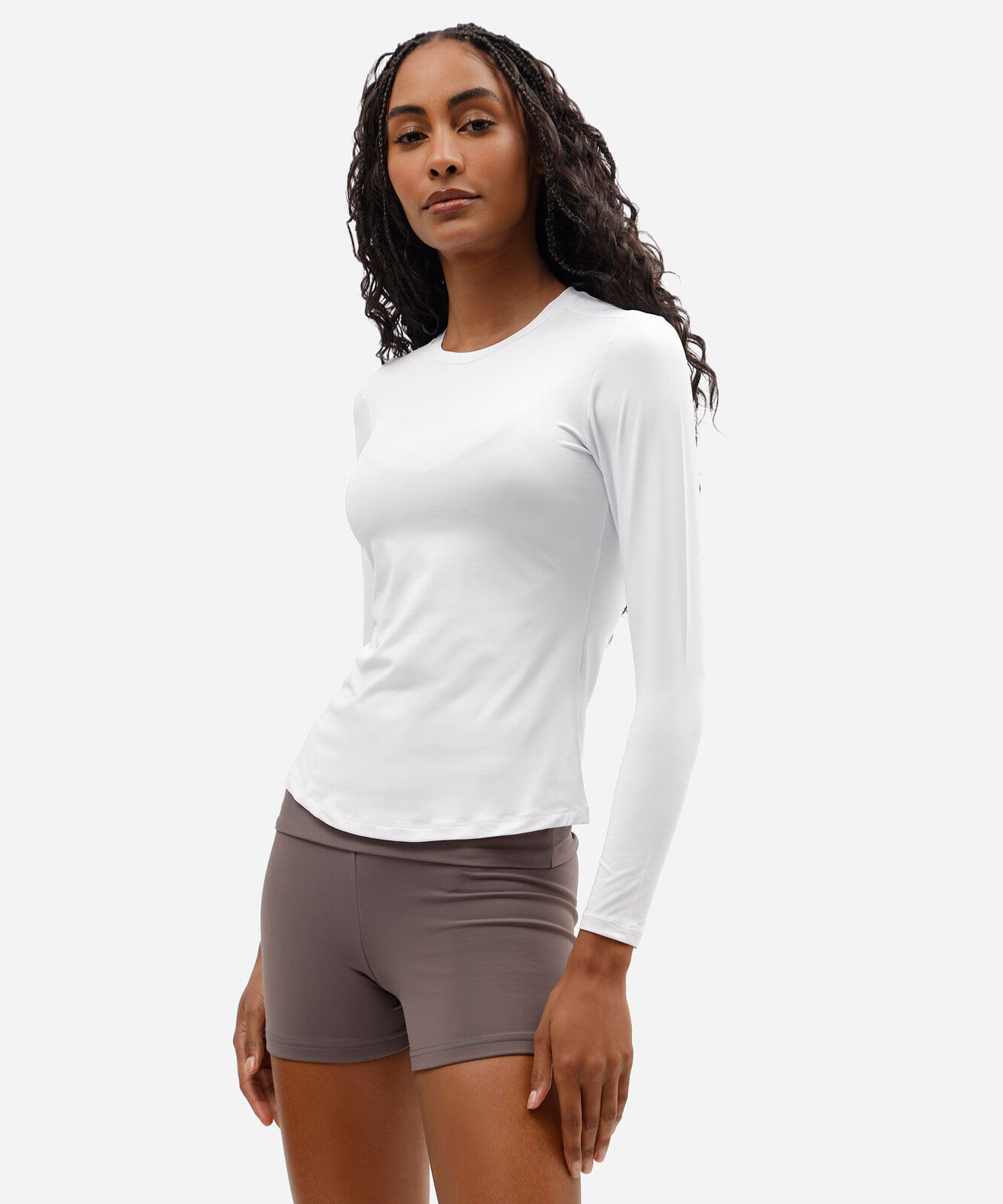 blusa esportiva feminina manga longa com recorte branca