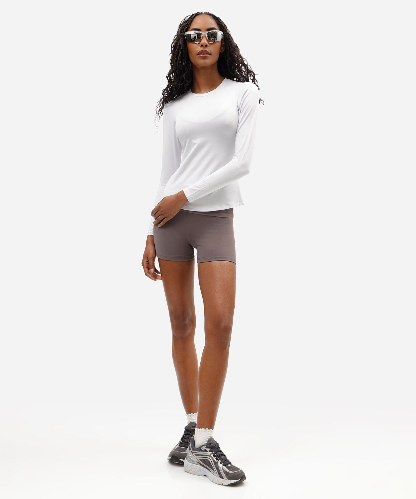 blusa esportiva feminina manga longa com recorte branca