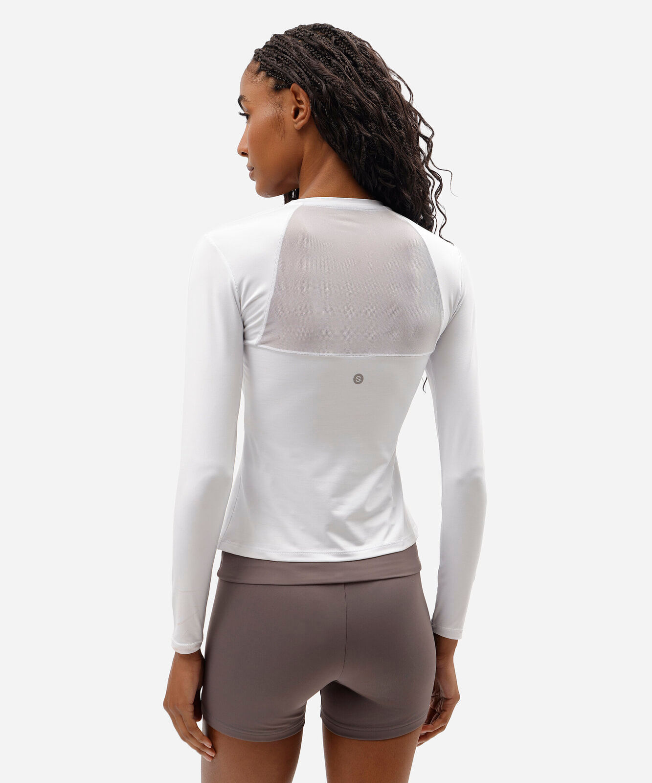 blusa esportiva feminina manga longa com recorte branca