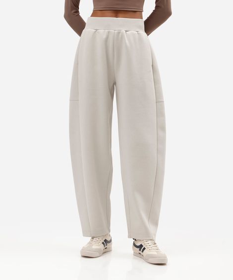 calça barrel feminina de moletom esportiva cinza