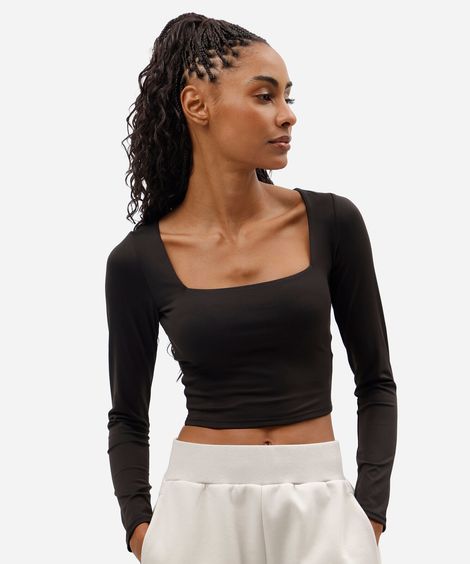 blusa cropped esportiva feminina manga longa preta