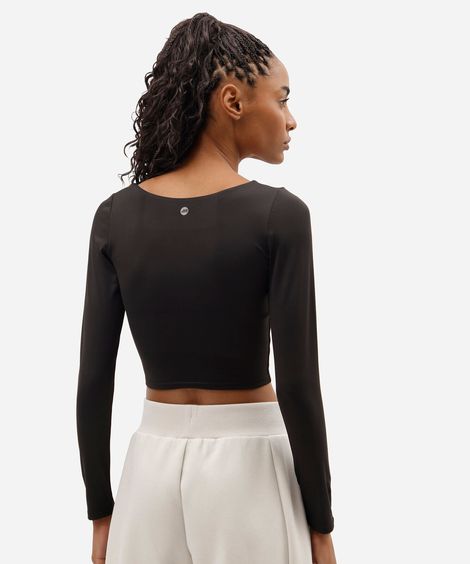 blusa cropped esportiva feminina manga longa preta