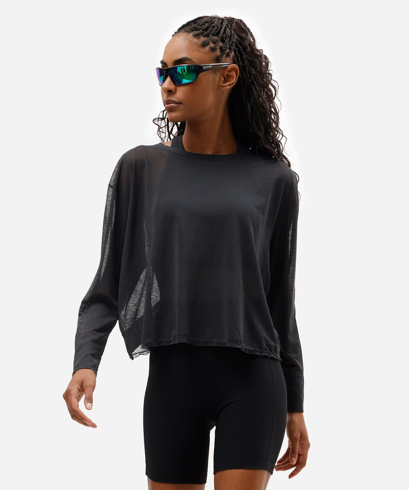 blusa esportiva feminina manga longa com recorte preta