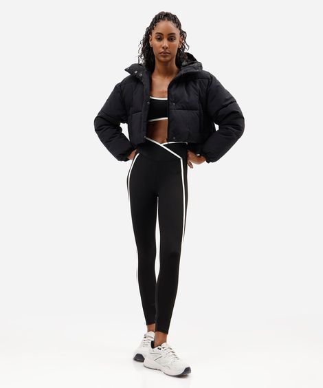 calça legging feminina com poliamida cós cruzado preta