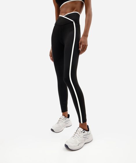 calça legging feminina com poliamida cós cruzado preta