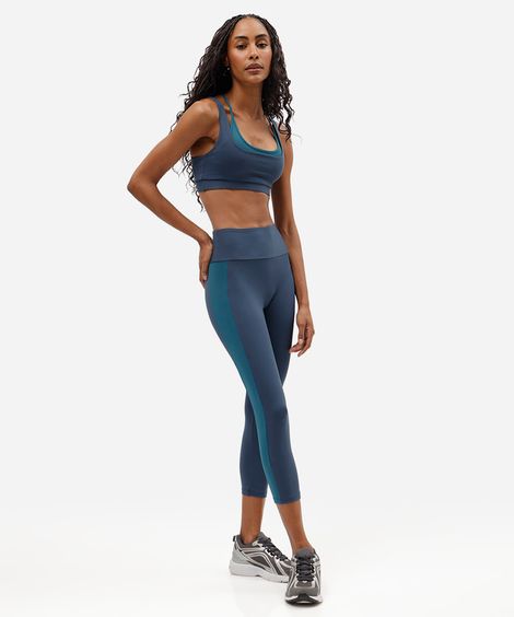 calça legging feminina com recorte bicolor azul