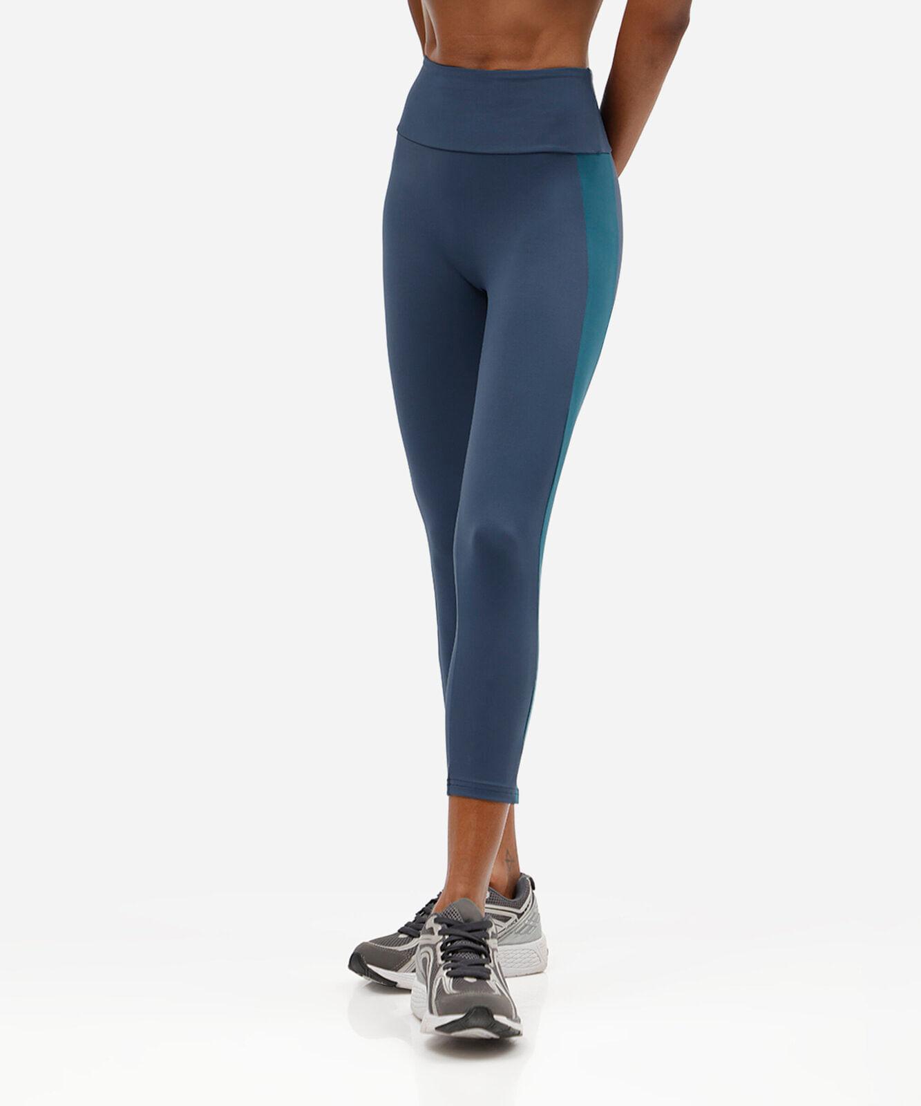 calça legging feminina com recorte bicolor azul