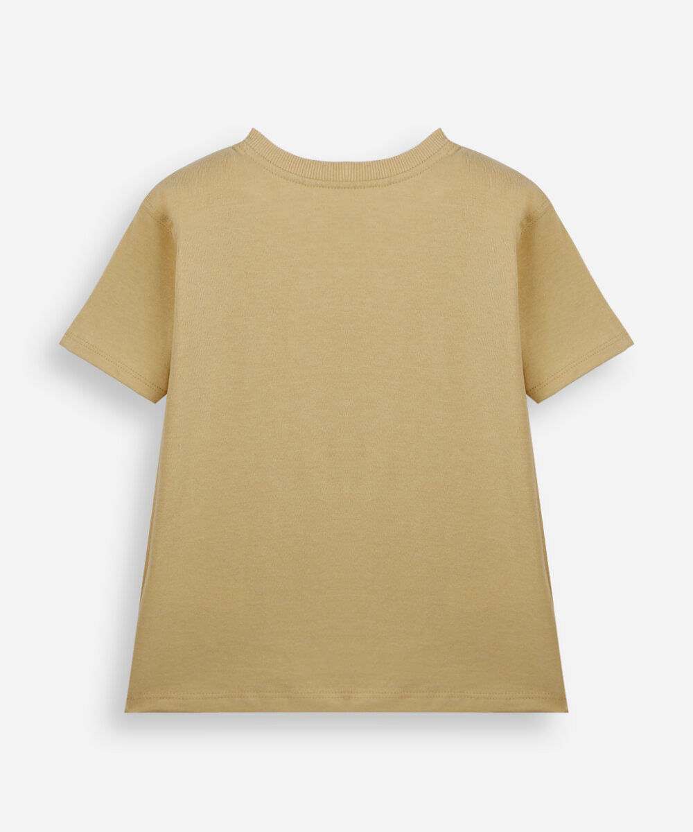 camiseta infantil de algodão manga curta estampada bege