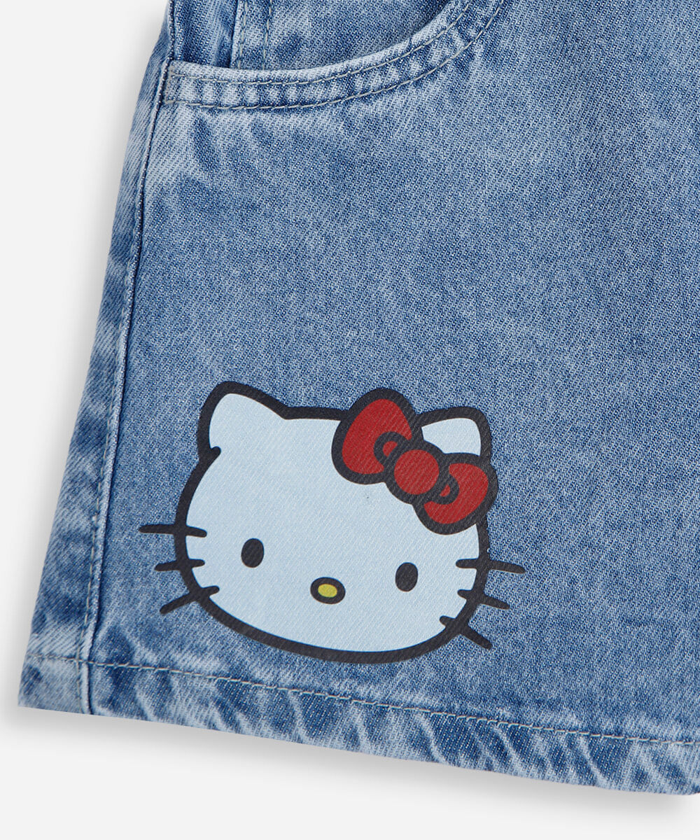 short infantil jeans hello kitty azul
