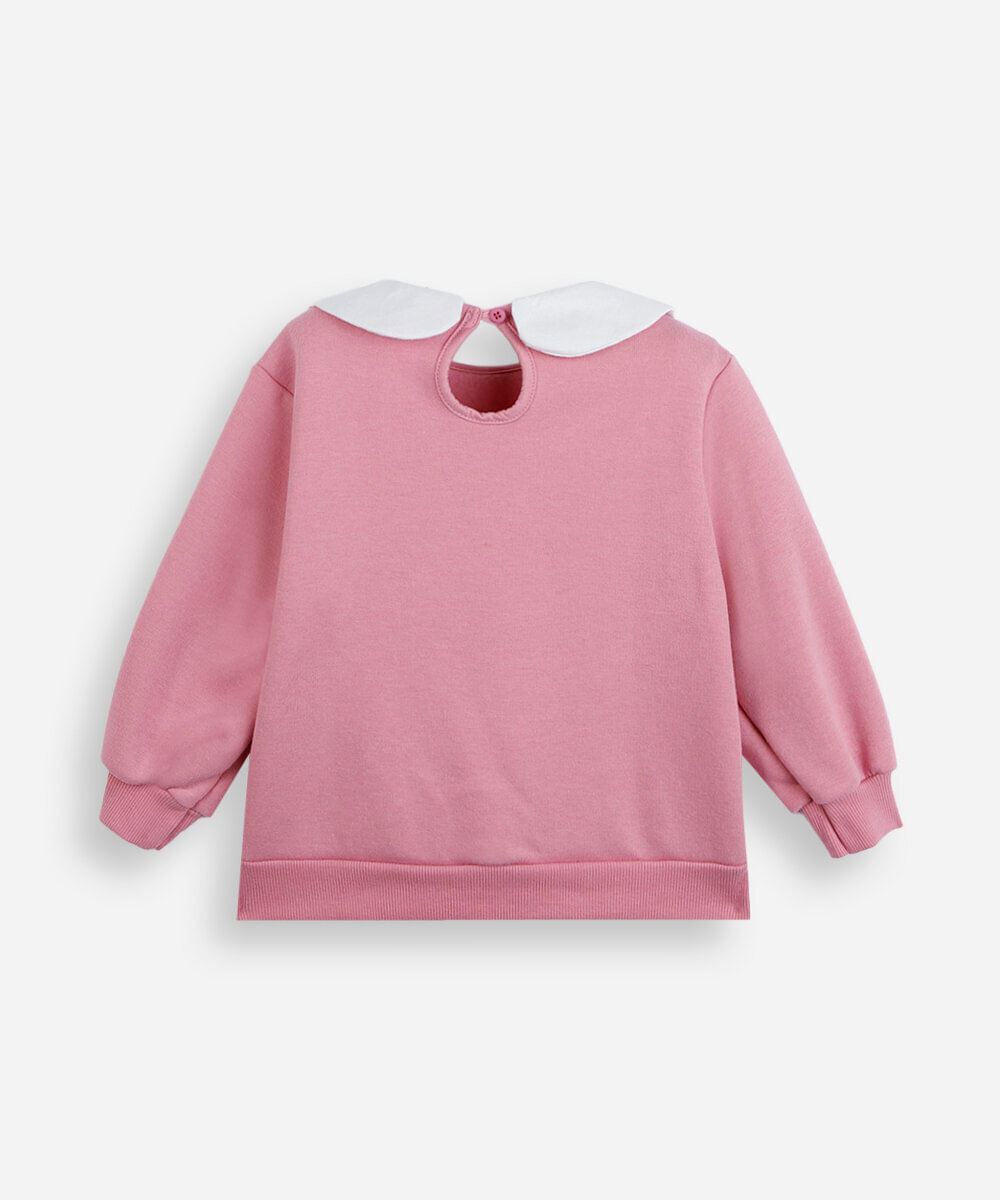 blusão infantil de moletom com gola margarida rosa