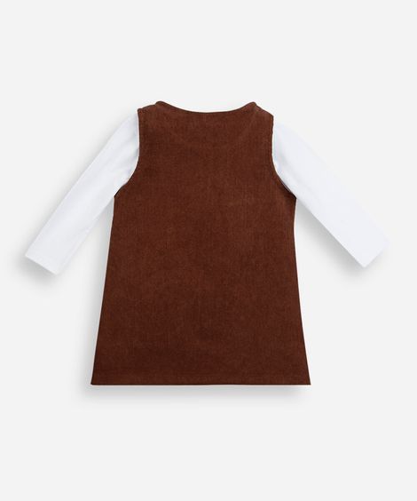 salopete infantil de veludo cotelê com blusa marrom