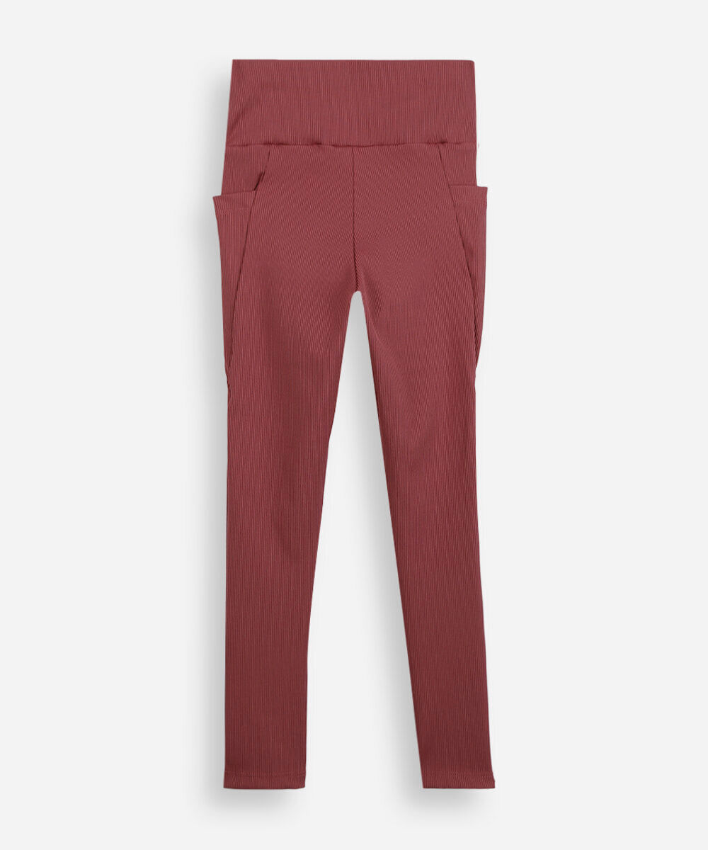 calça legging infantil canelada com bolso vinho
