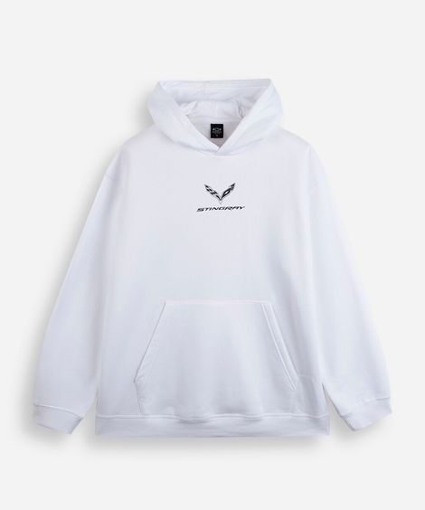 blusão juvenil de moletom corvette com capuz  off white