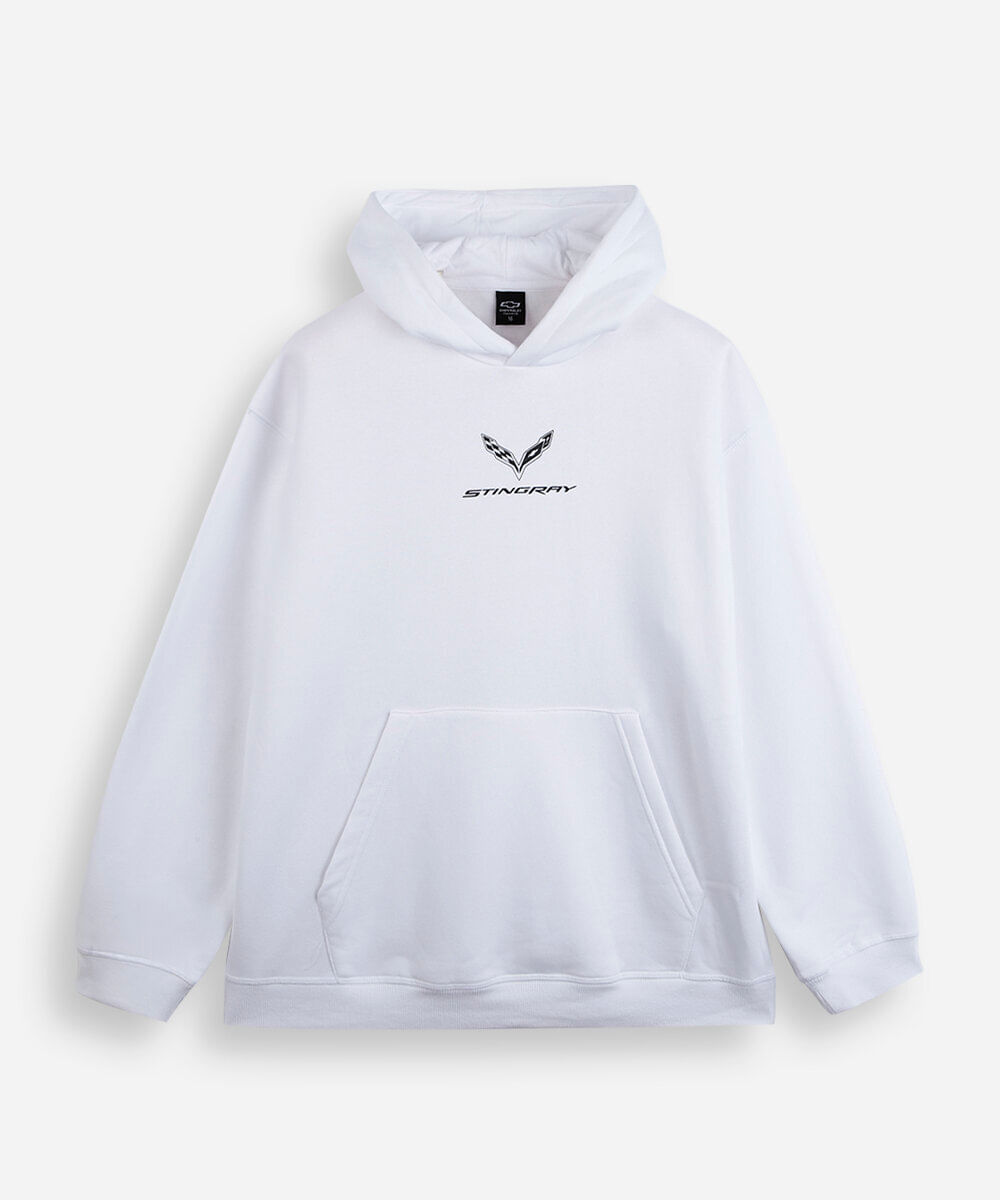 blusão juvenil de moletom corvette com capuz  off white