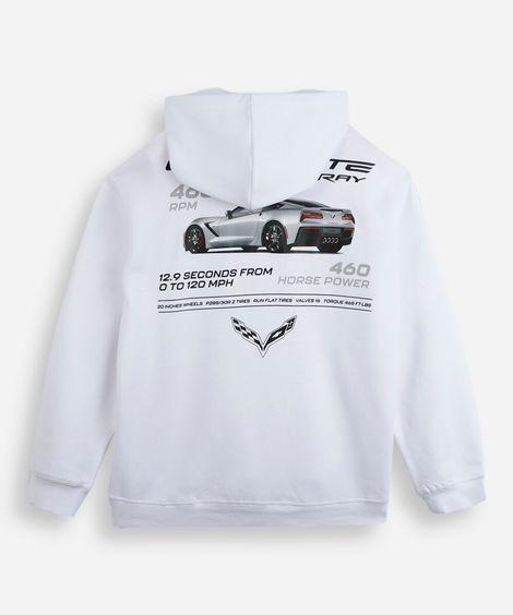 blusão juvenil de moletom corvette com capuz  off white