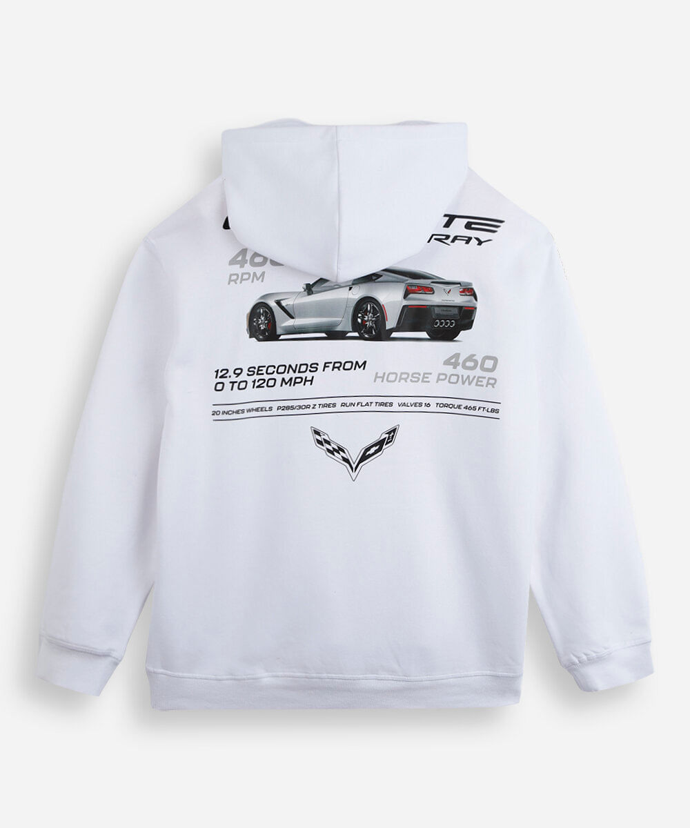 blusão juvenil de moletom corvette com capuz  off white