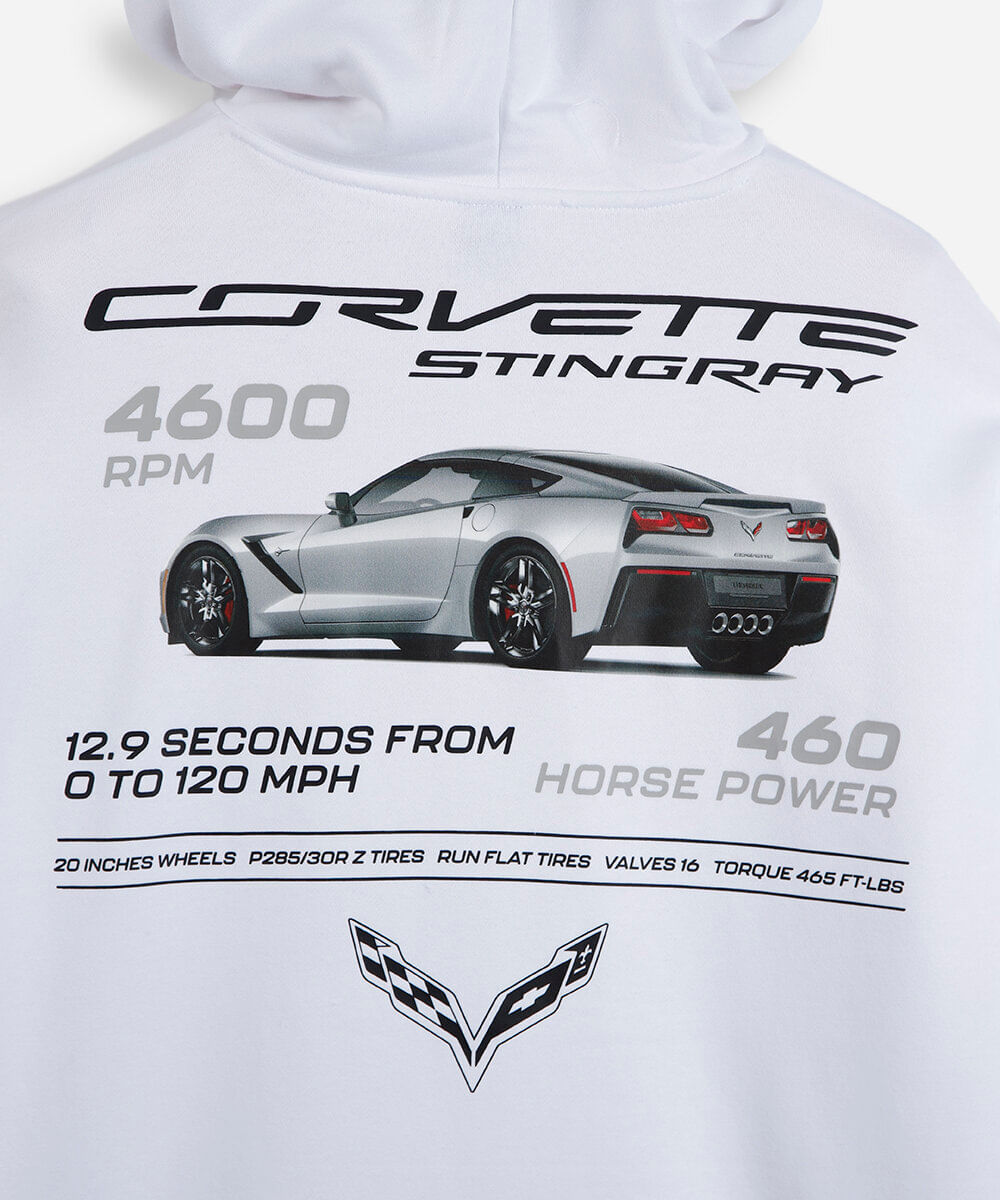 blusão juvenil de moletom corvette com capuz  off white