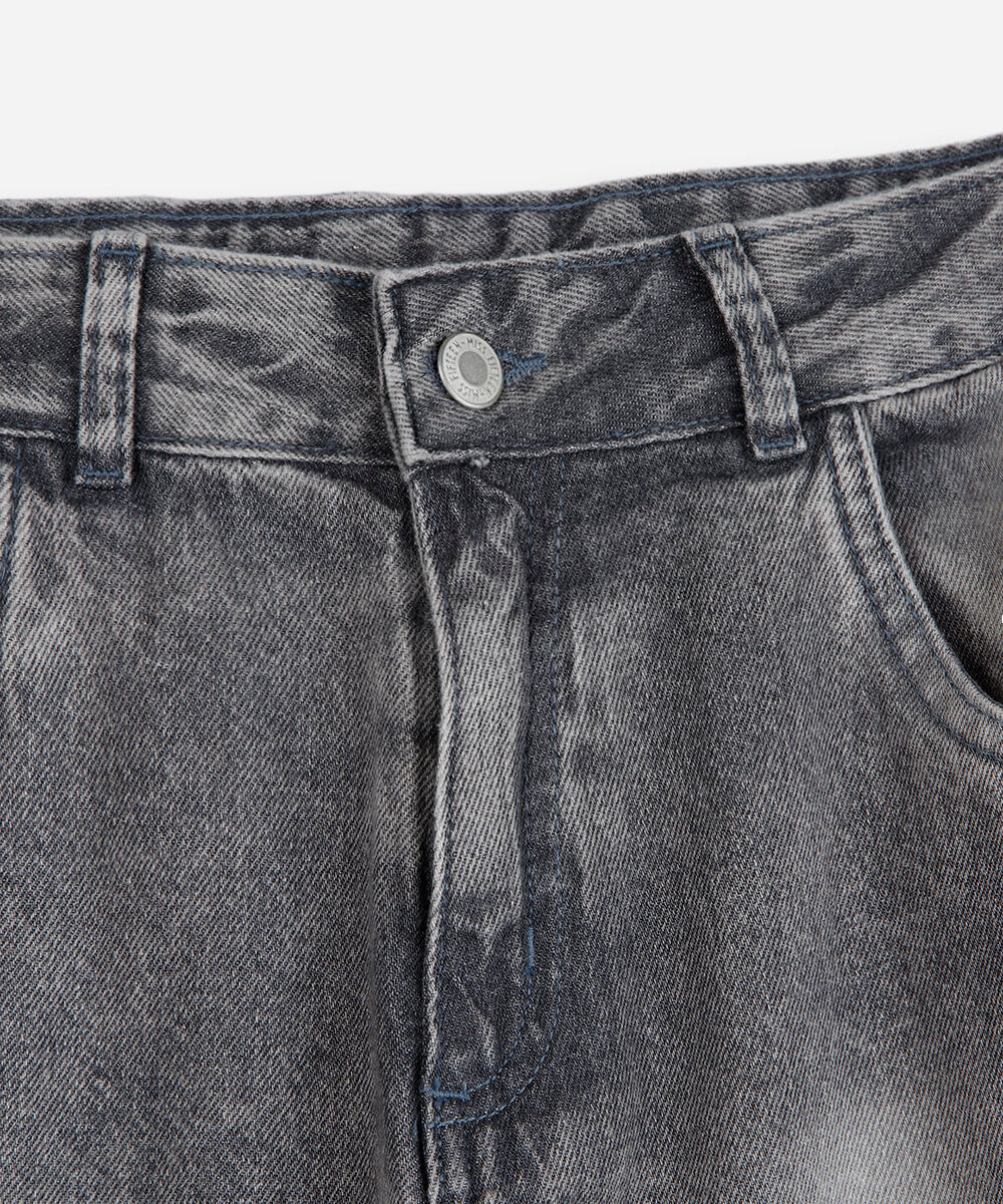 calça wide leg juvenil jeans com estrelas cinza