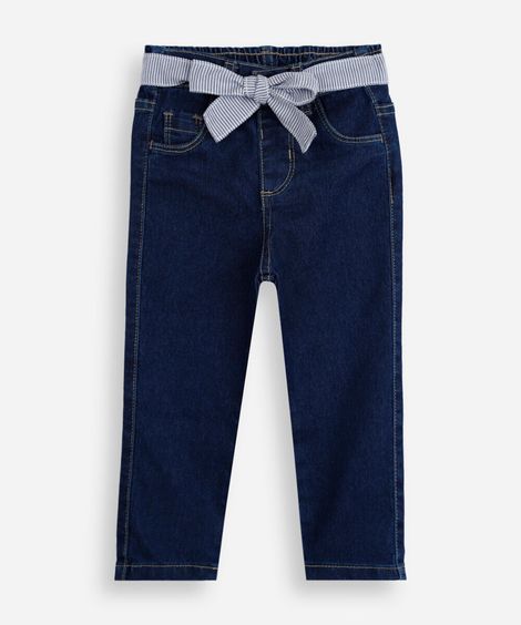 calça skinny infantil jeans com faixa azul