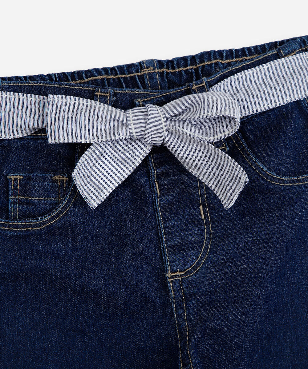 calça skinny infantil jeans com faixa azul