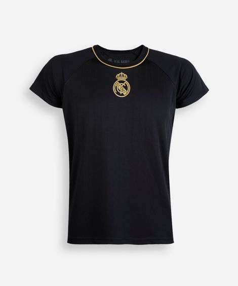 camiseta juvenil manga curta real madri preta
