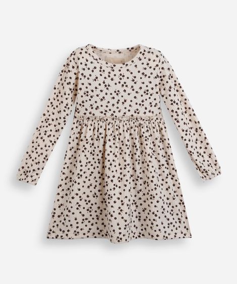 vestido infantil manga longa floral bege