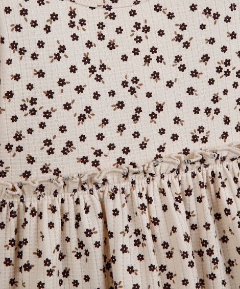 vestido infantil manga longa floral bege