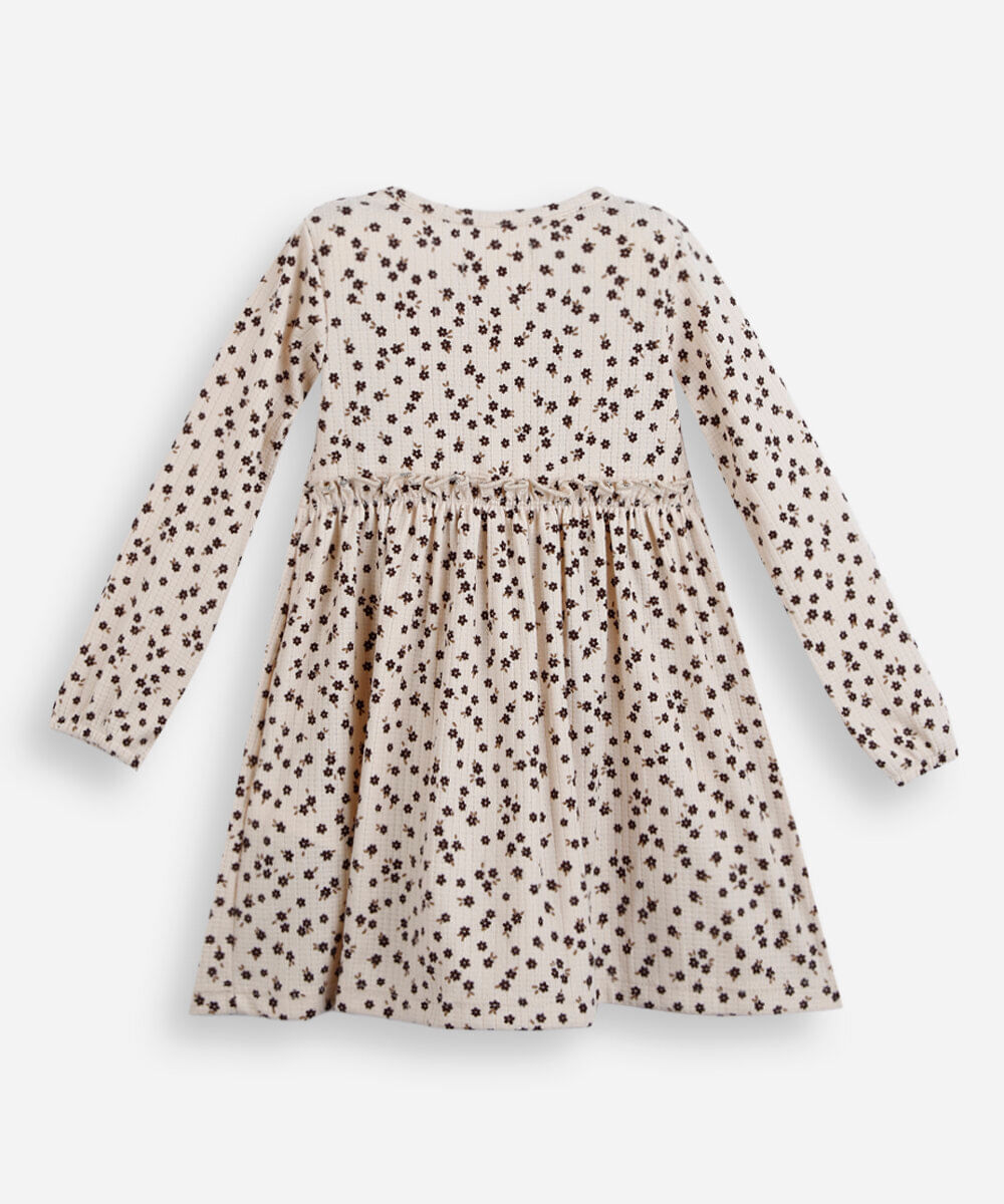 vestido infantil manga longa floral bege