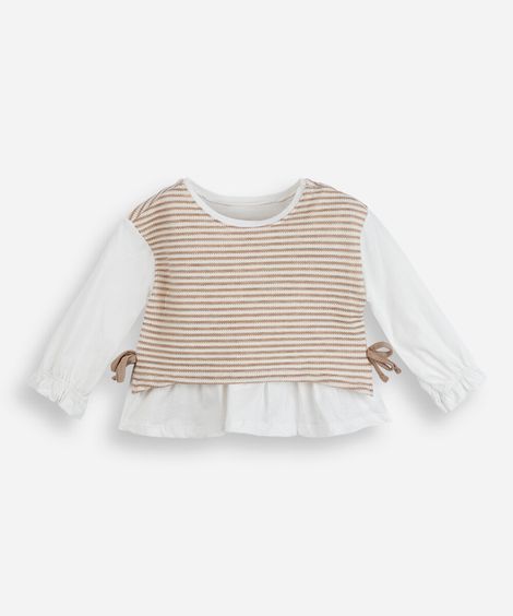 blusa infantil com sobreposição listrada  off white