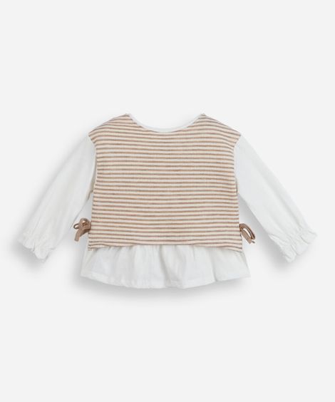 blusa infantil com sobreposição listrada  off white