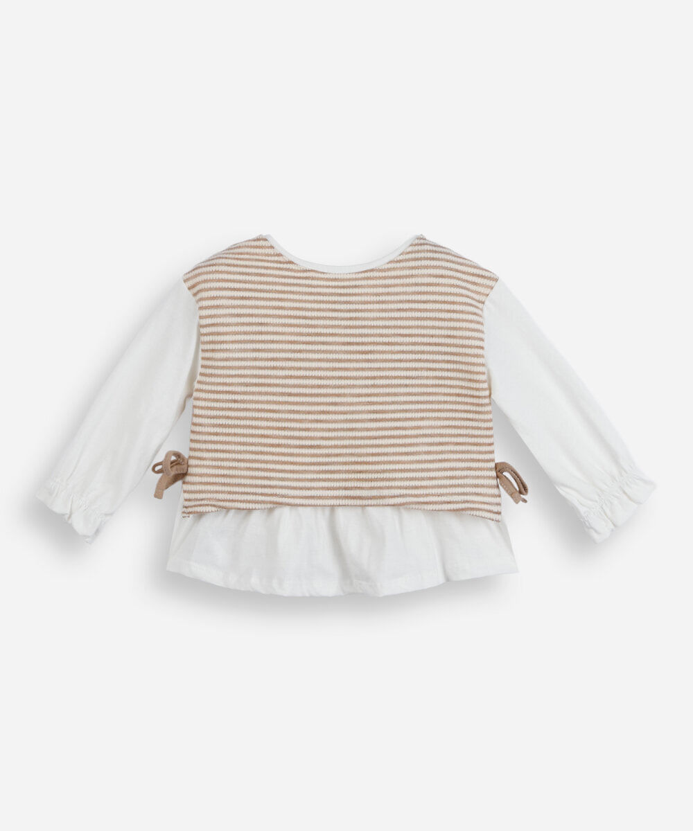 blusa infantil com sobreposição listrada  off white