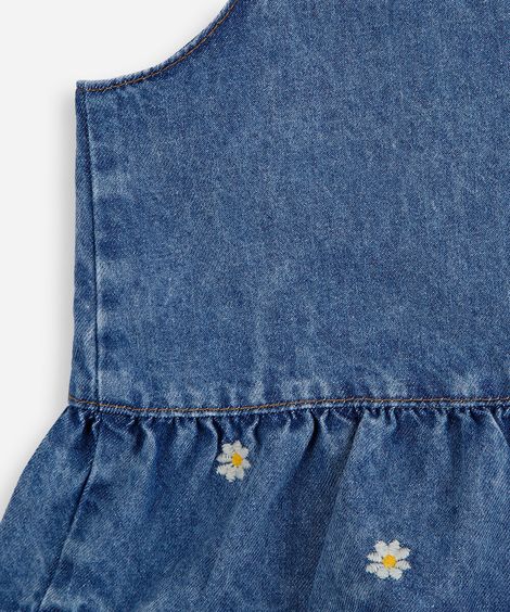 blusa infantil peplum jeans com bordado margarida azul
