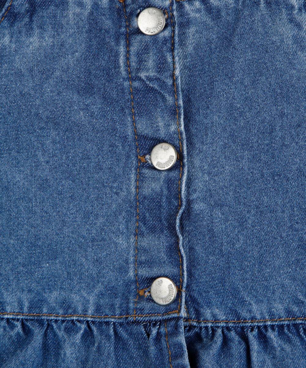 blusa infantil peplum jeans com bordado margarida azul