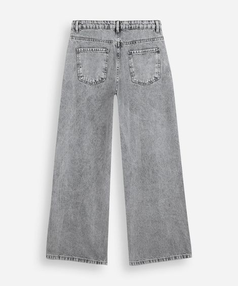 calça juvenil wide leg jeans com tachinha cinza