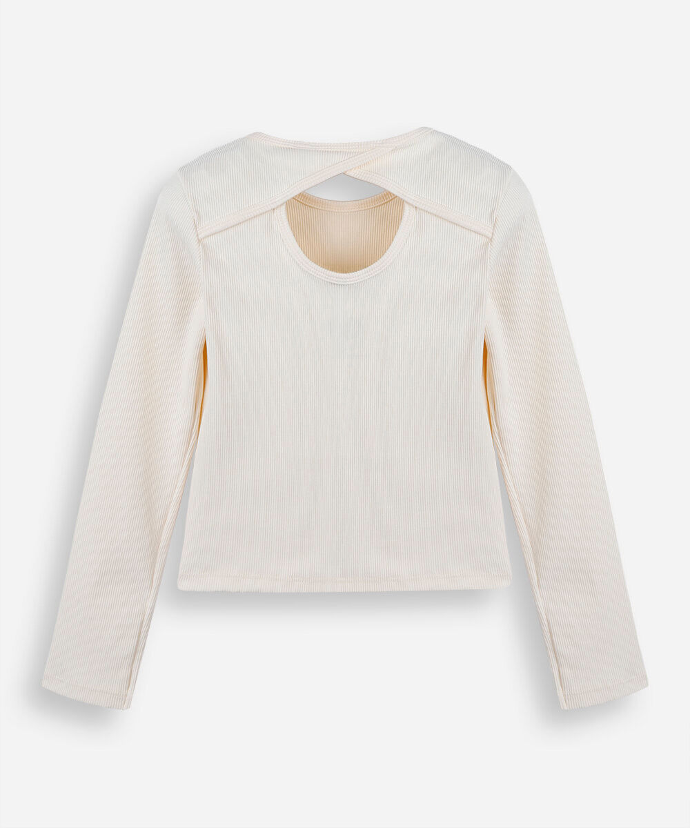 blusa infantil canelada com abertura off white