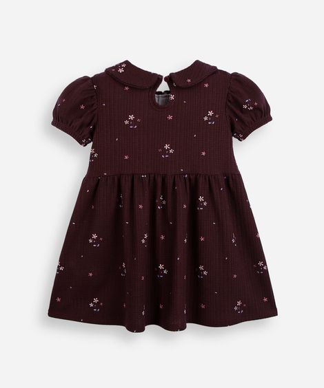 vestido infantil de algodão manga curta com laço floral vinho