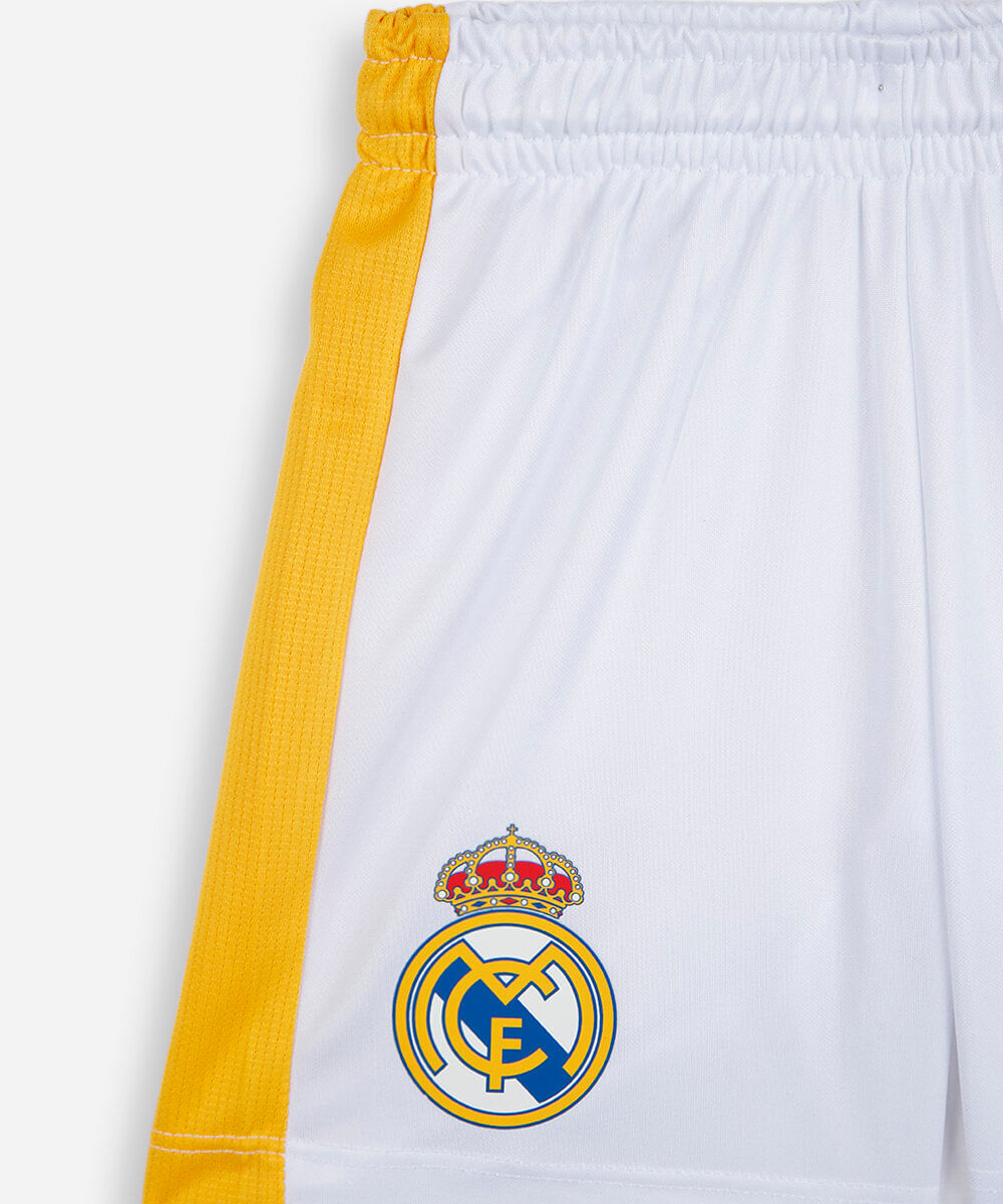 short esportivo infantil com recorte real madri off white