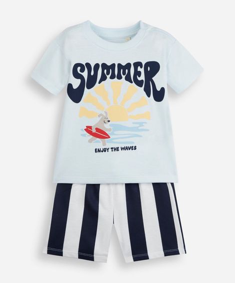 conjunto curto infantil de algodão estampado azul