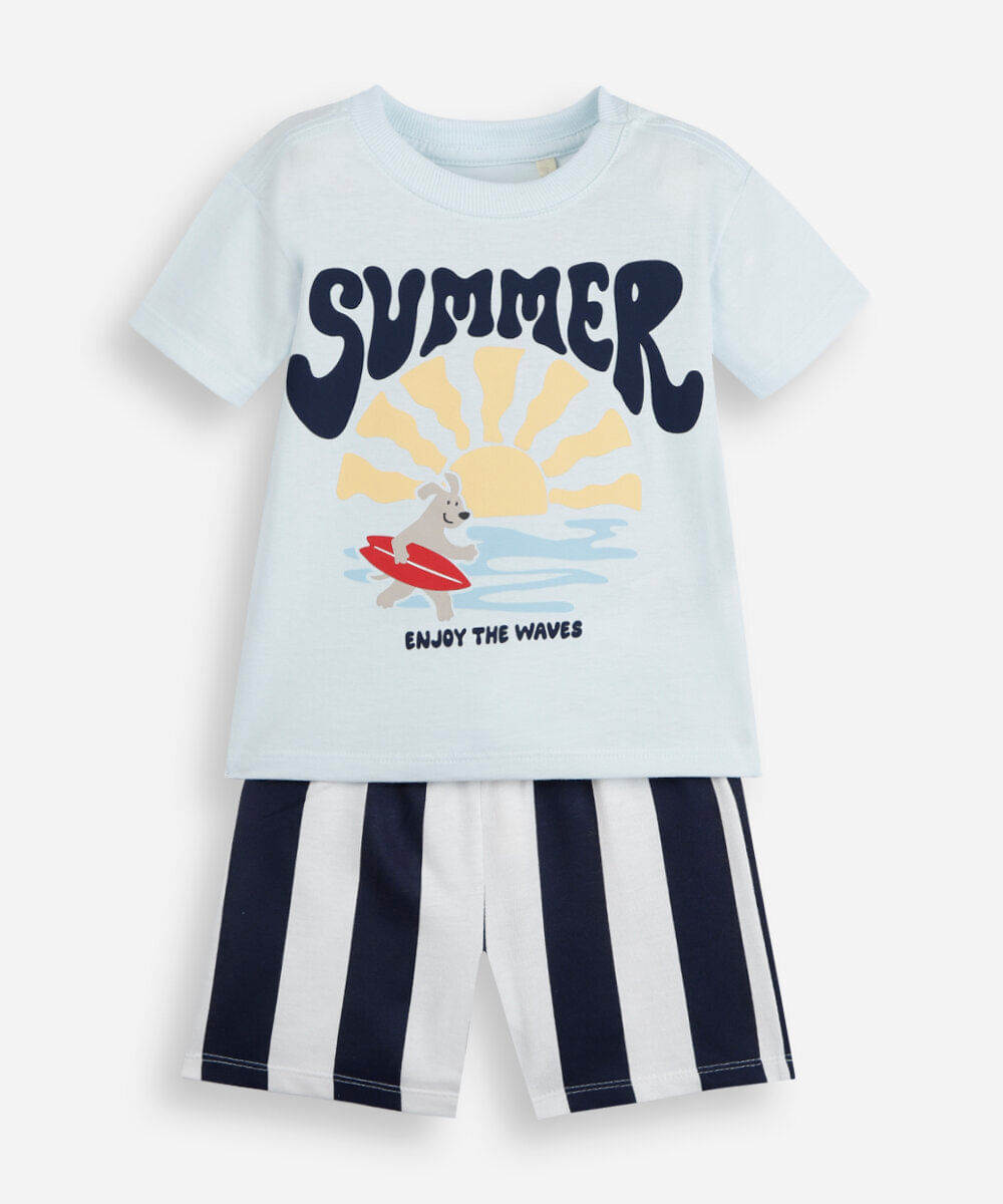 conjunto curto infantil de algodão estampado azul