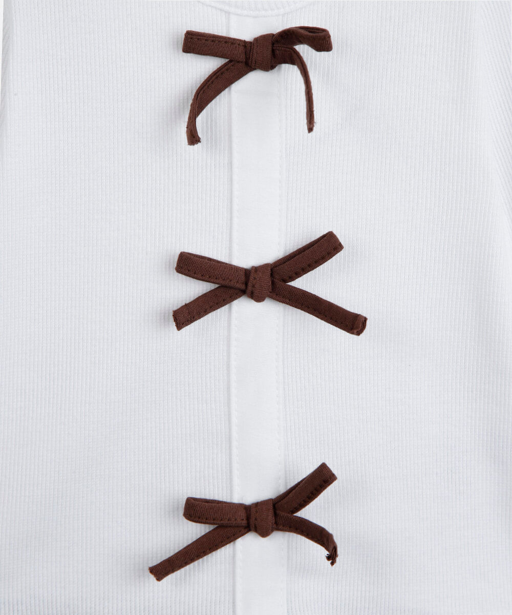 conjunto longo infantil com laços floral off white