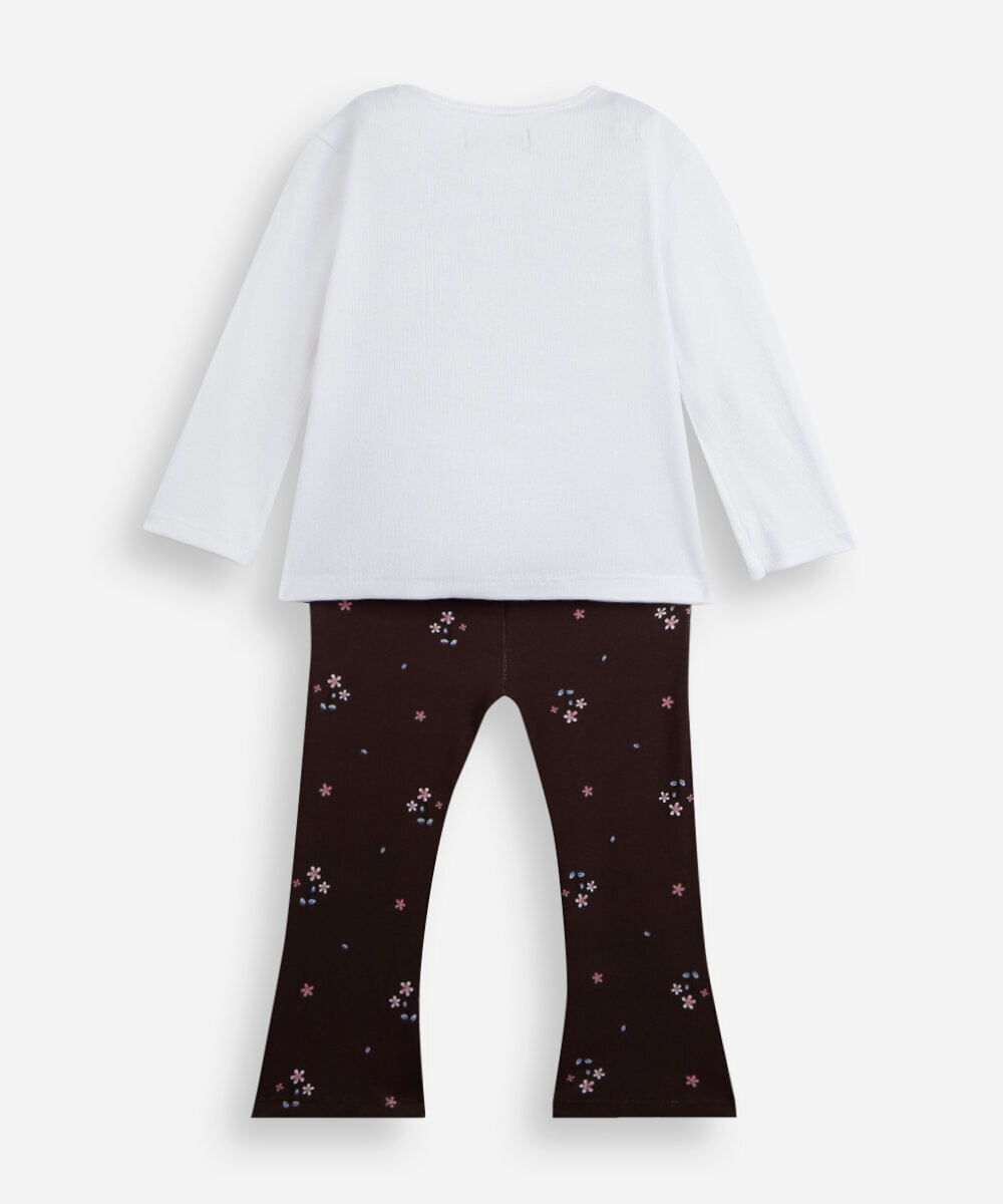 conjunto longo infantil com laços floral off white